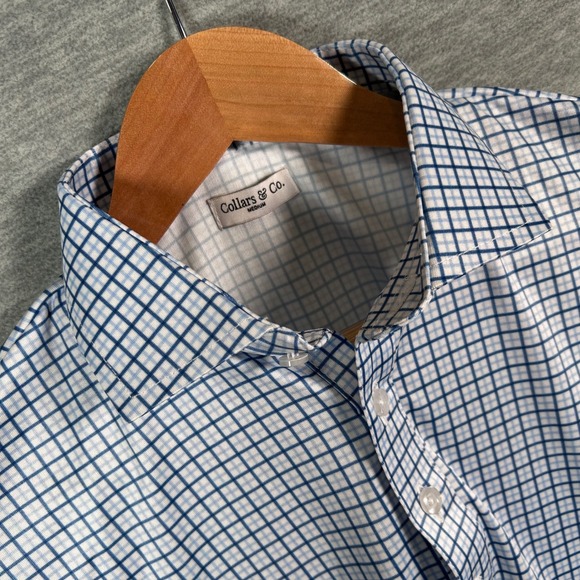 Collars & Co. Other - Collars & Co Dress Collar Polo Shirt Mens Medium Blue White Check  Business NWOT